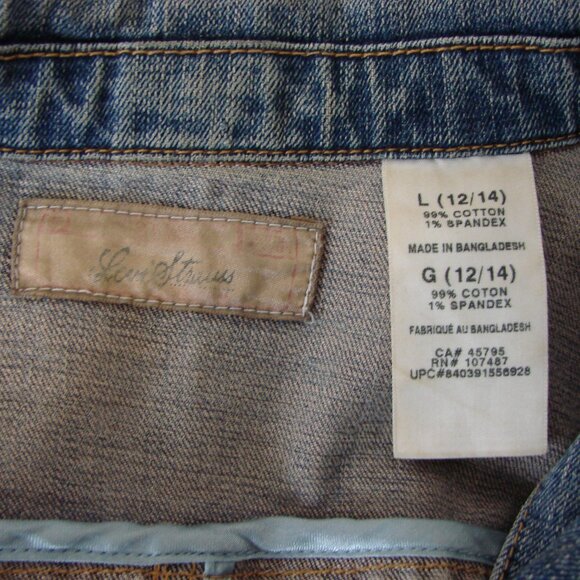 Vintage Y2K Levi's Denim Jean Blazer Jacket Distressed Grunge Size Large 12 / 14 - Picture 3 of 14